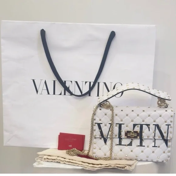 Valentino Garavani Rockstud Spike VLTN  Leather Medium Chain Top Handle Purse - Picture 4 of 16